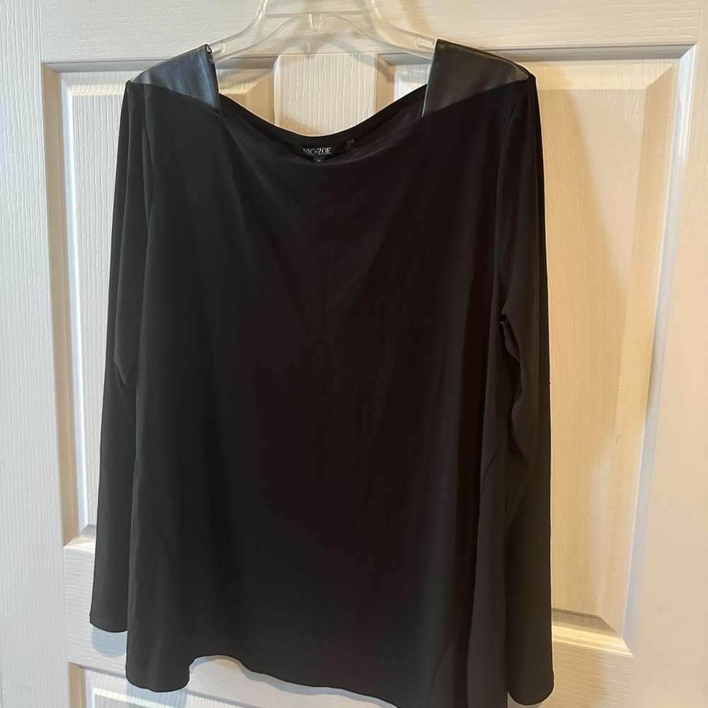 NIC+ZOE Black Top with Faux Leather Accents